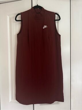 Nike Crewneck Mini Dress in Rust Red with White Logo